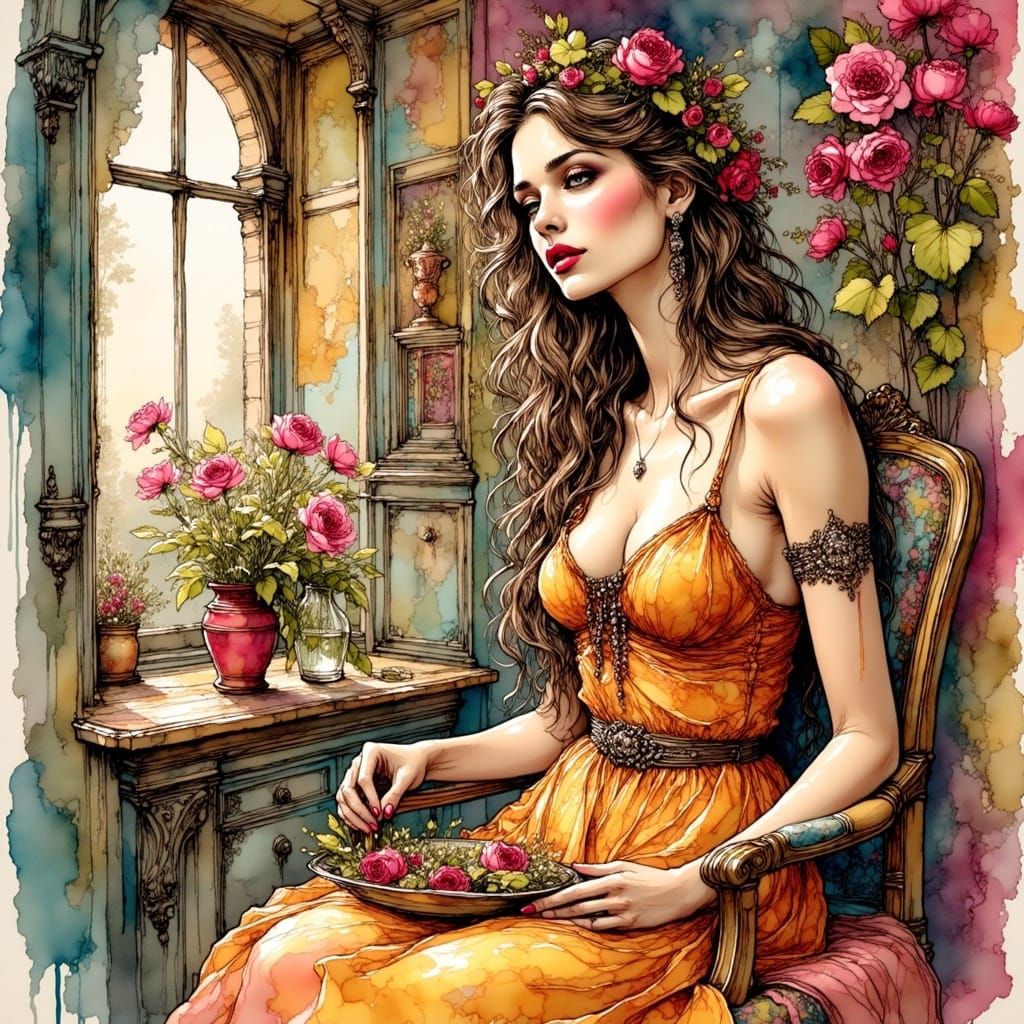 Renaissance Woman in Comic Art Style