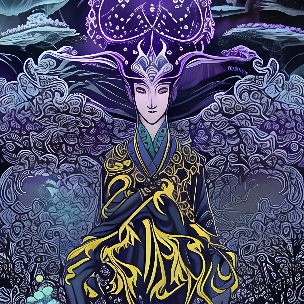 Noctilucent Monk in Fairycore Sci-Fi Landscape