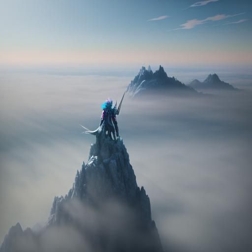 Anime Girl with Dragon Wings on Misty Peak