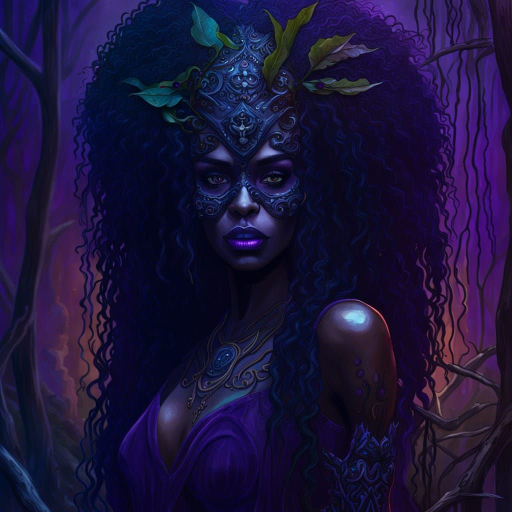 Voodoo Witch with Skull Mask in Swamp