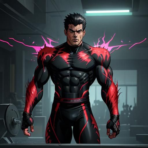 Guts from Berserk in Futuristic Gym, Detailed Matte Painting