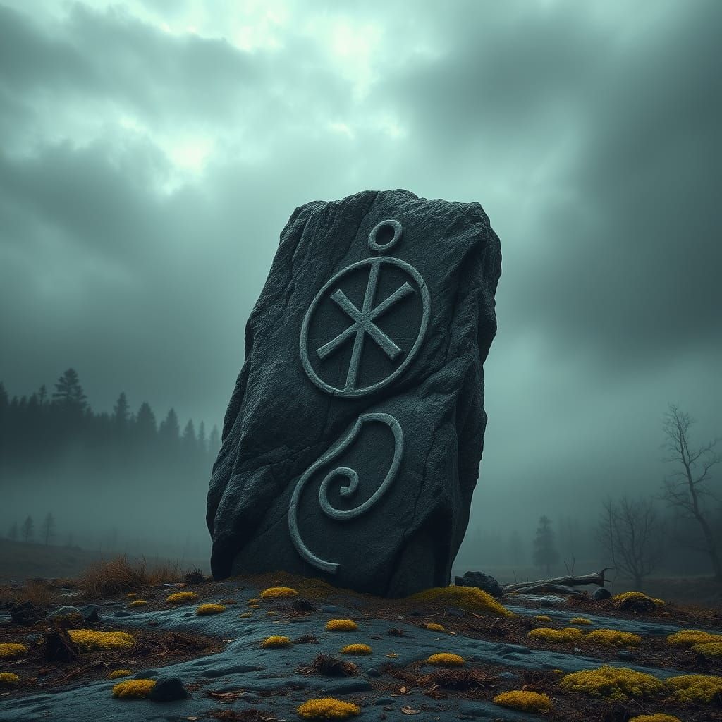 Ancient Baltic Landscapes: Perkunas Stones in Dark, Forebodi...