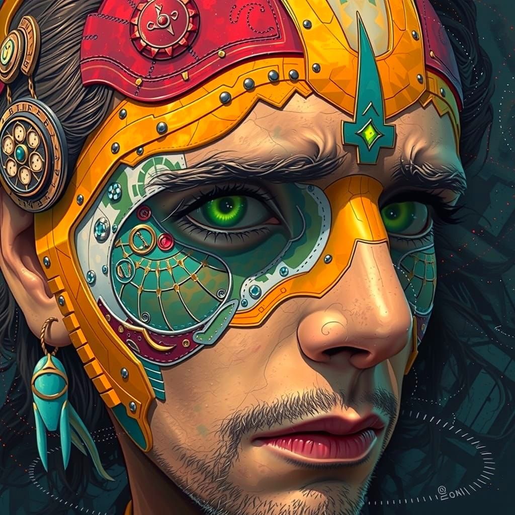 Mystical Hero Radiates Bluish-Green Laser Light in Cyberpunk...