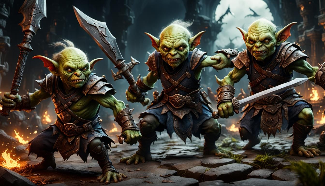 Goblins Fighting: Detailed Matte Painting in 8k