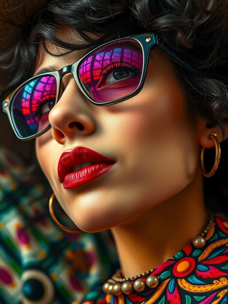 Fashionista Portrait with Psychedelic Reflections in Surreal...