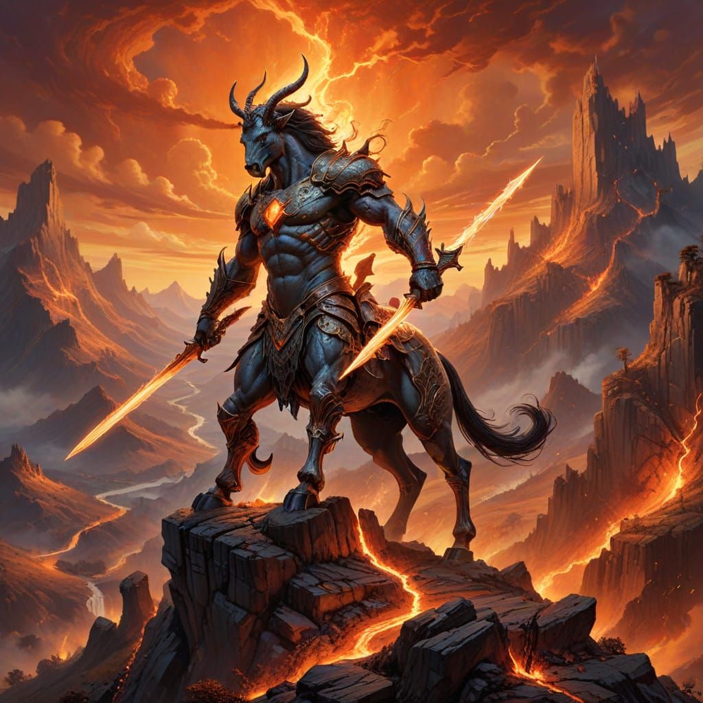 Epic Fantasy Scene in Vibrant Colors with Majestic Centaur a...