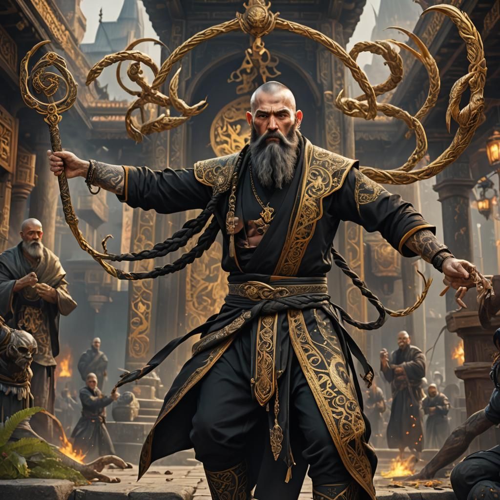 Four-Armed Monk in Crane Pose: Fantasy Concept Art