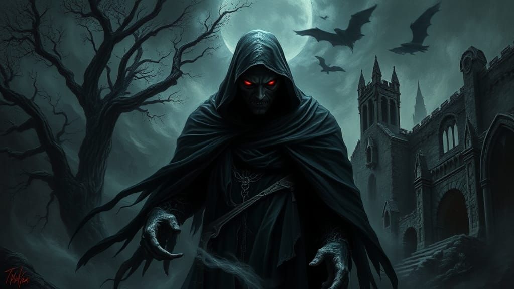 Vampire in Gothic Landscape as Oil Painting