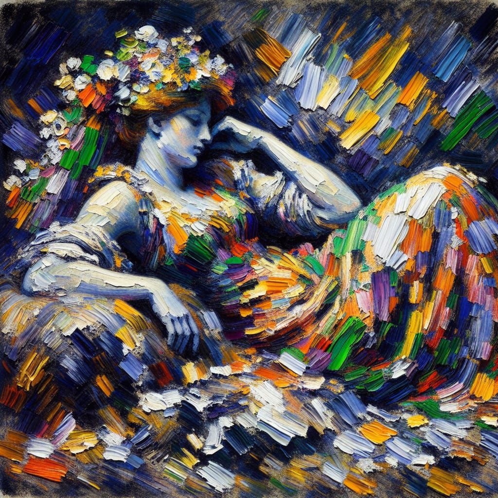 Reclining Woman in Neo-Impressionist Style