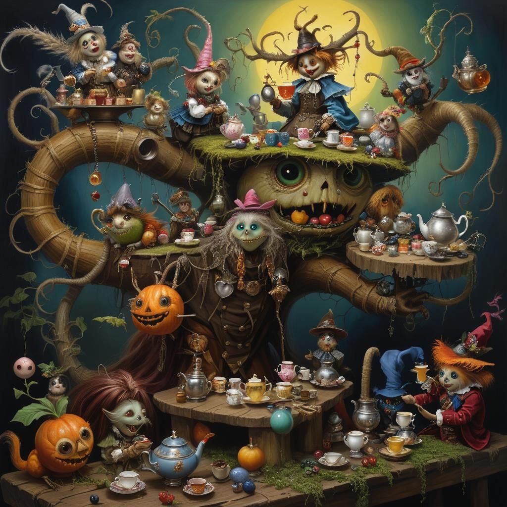 Wonderland Tea Party: A Hyperrealistic Oil Painting