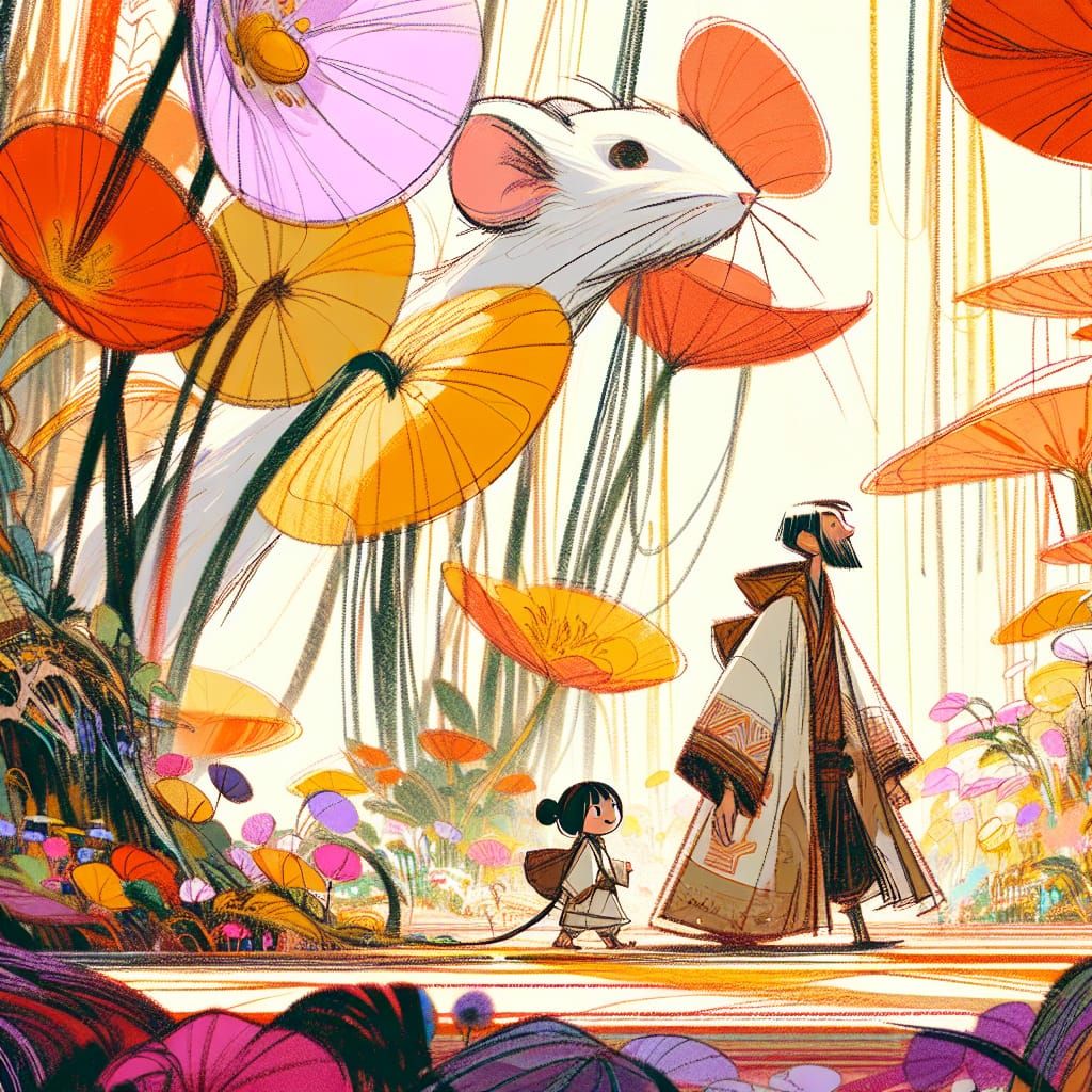 Whimsical Turnaround Character Sheet in Cinematic Style