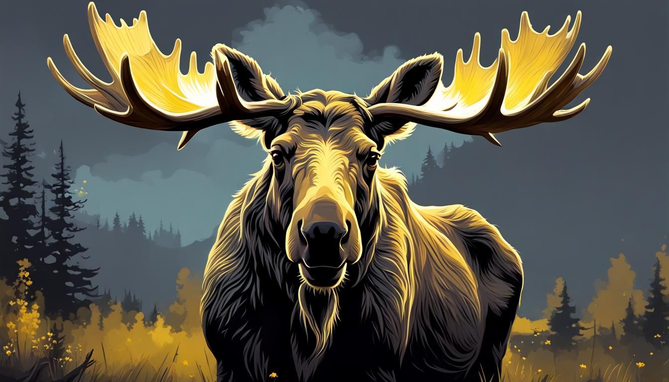 Yellow Moose in Mannerist Digital Art Style