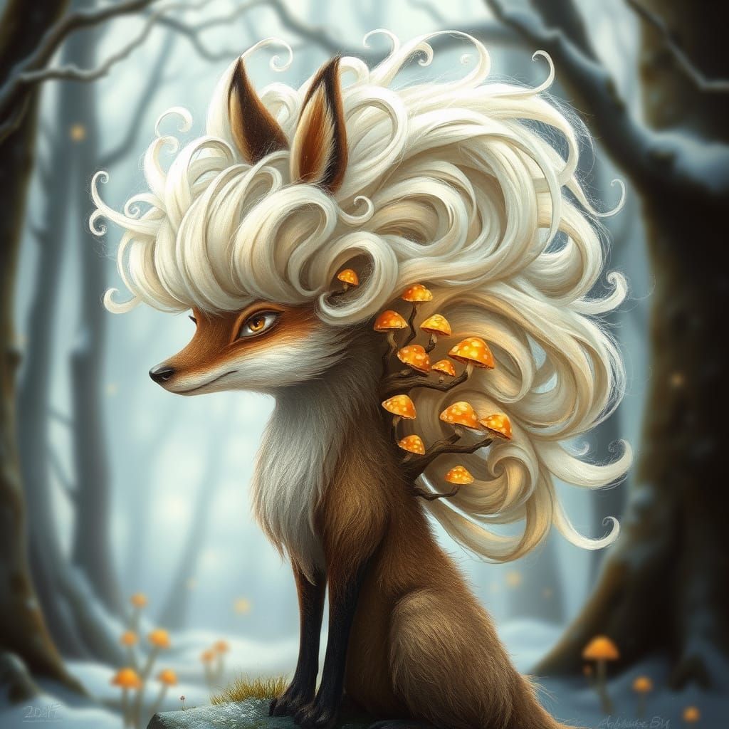 Enchanted Forest Creature with Mushroom Hair