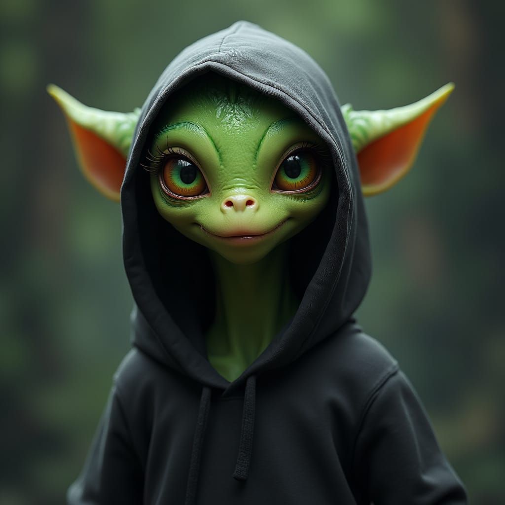Surreal Fantasy Alien in Midnight Hoodie