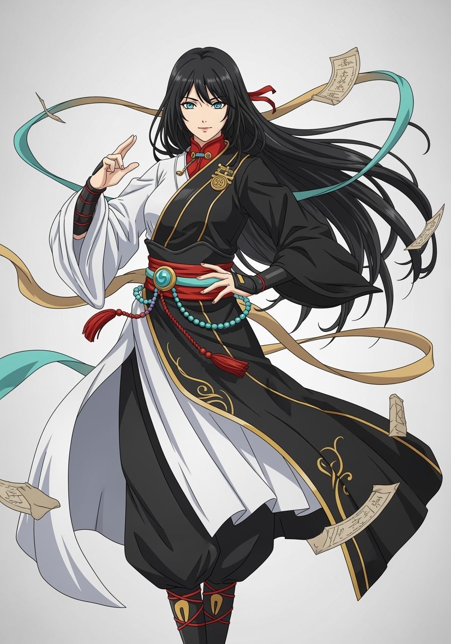 Graceful Woman in Martial Arts Pose, Anime Style