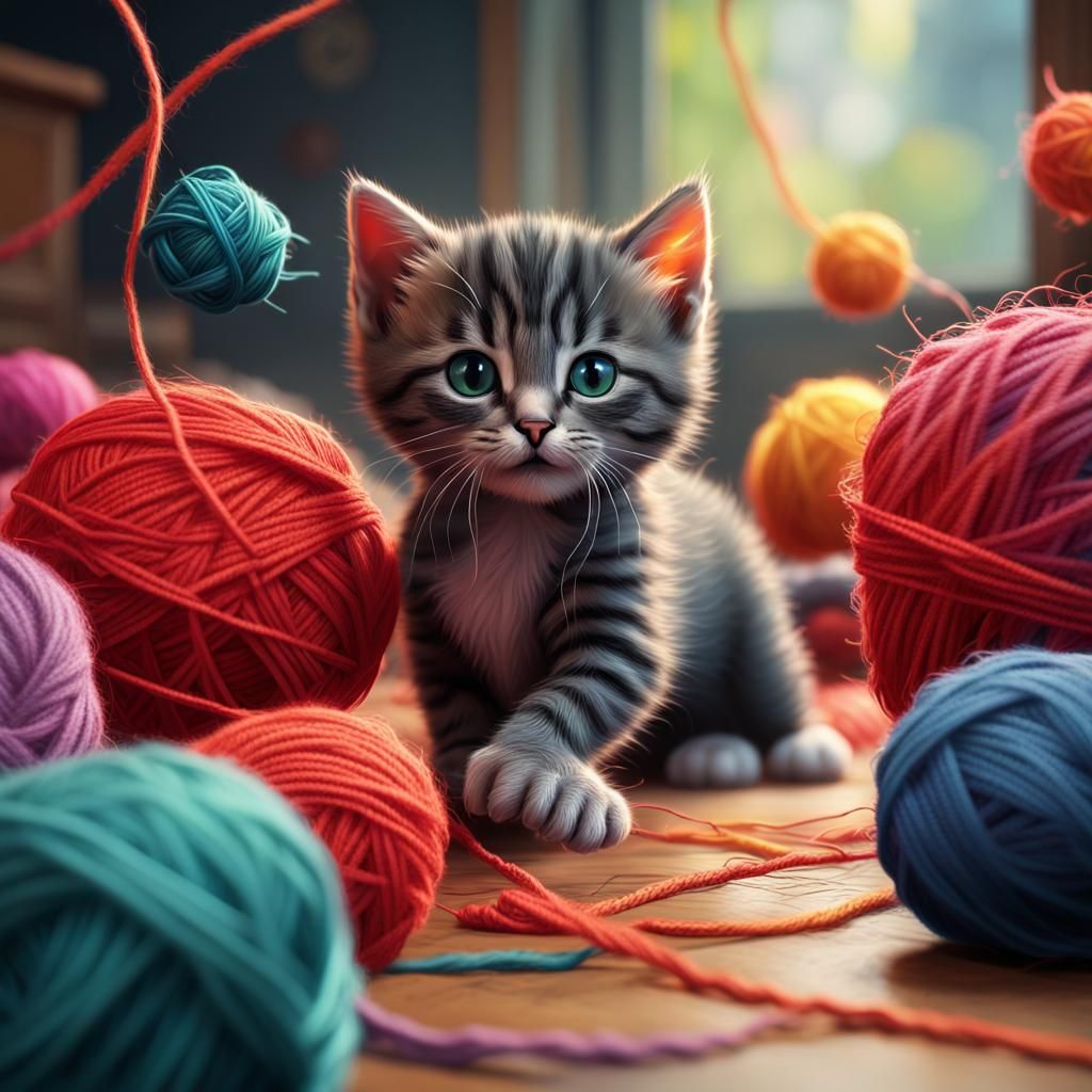 Kittens Play With Yarn: Eric Carle-Inspired Art