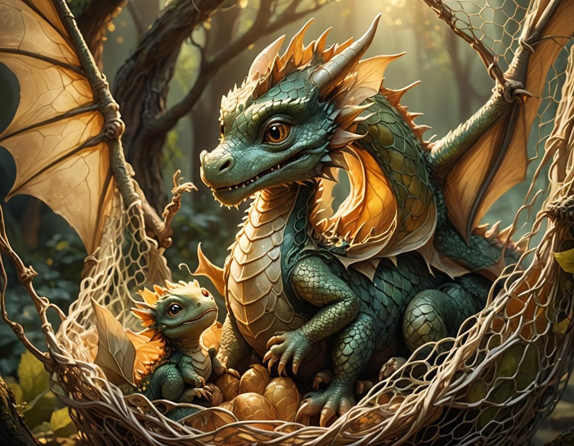 Whimsical Baby Dragon Illustration in Forest