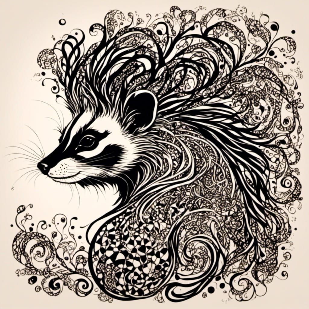 skunk with dreadlocks<lora:Bohemian Zentangle:1.0>