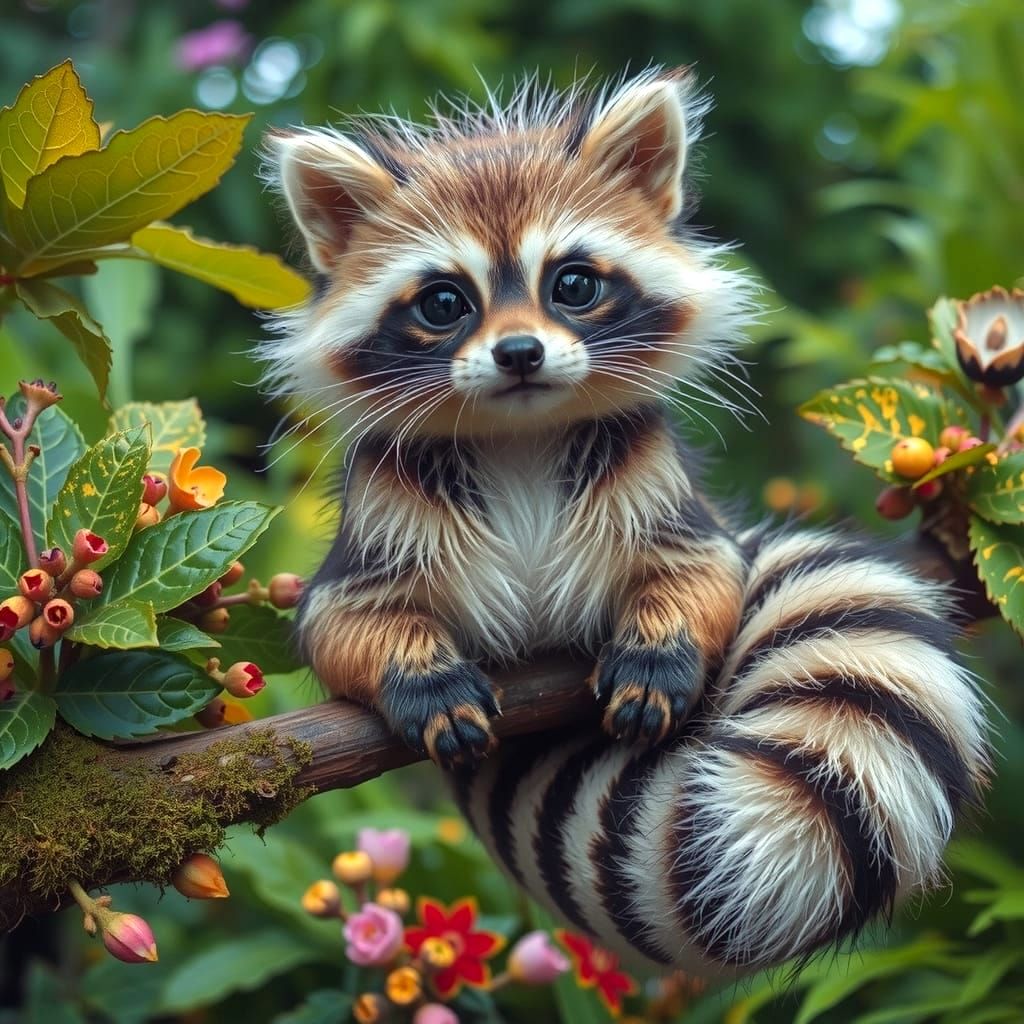 Whimsical Feline-Raccoon Hybrid