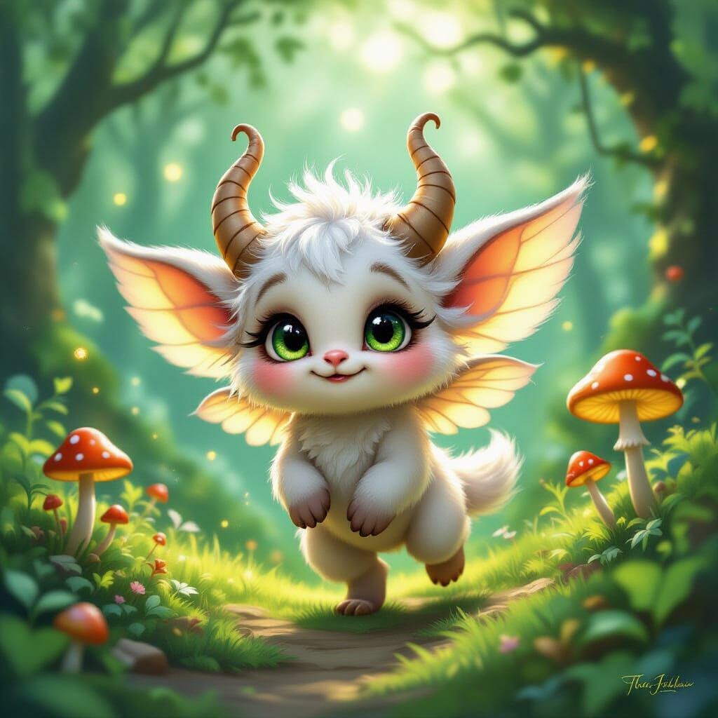 Whimsical Forest Creature with Big Green Eyes