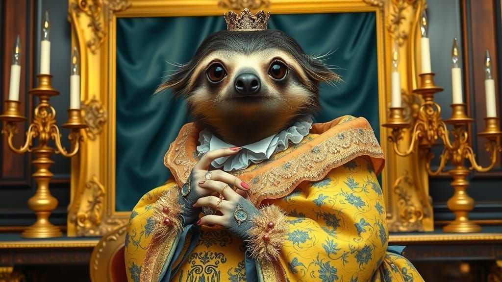 Sloth Aristocrat in Lavish 17th-Century Attire