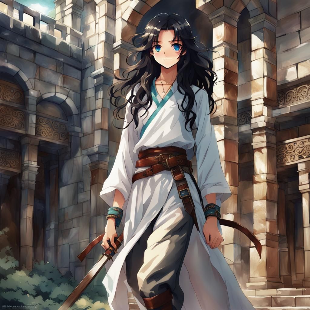 Anime Style: Happy Girl in Stone Palace