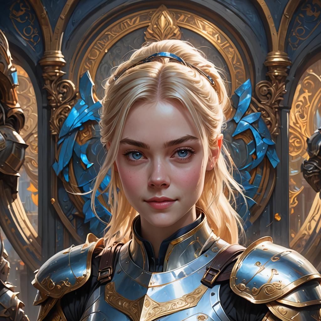 Blonde Girl in Armor: Hyperdetailed Art Nouveau Portrait