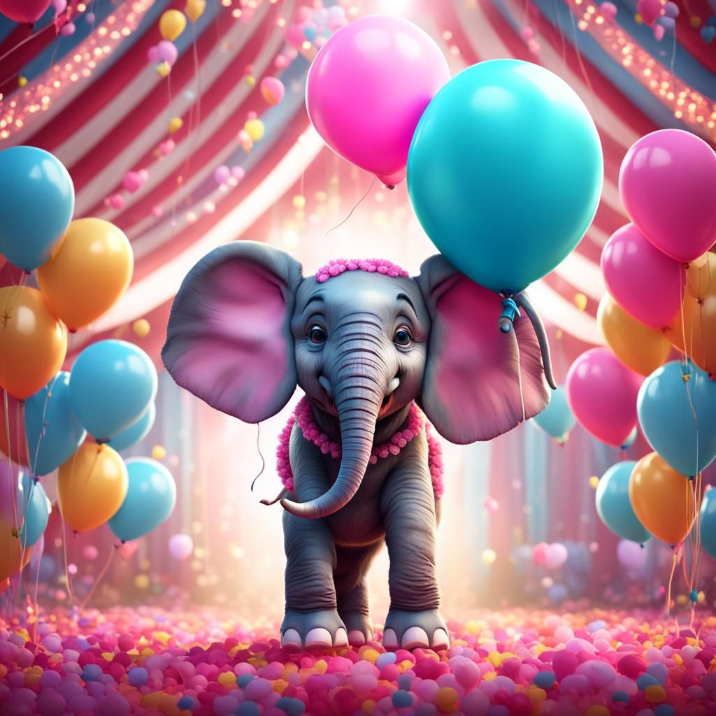 Floral Elephant with Balloon in Circus Tent