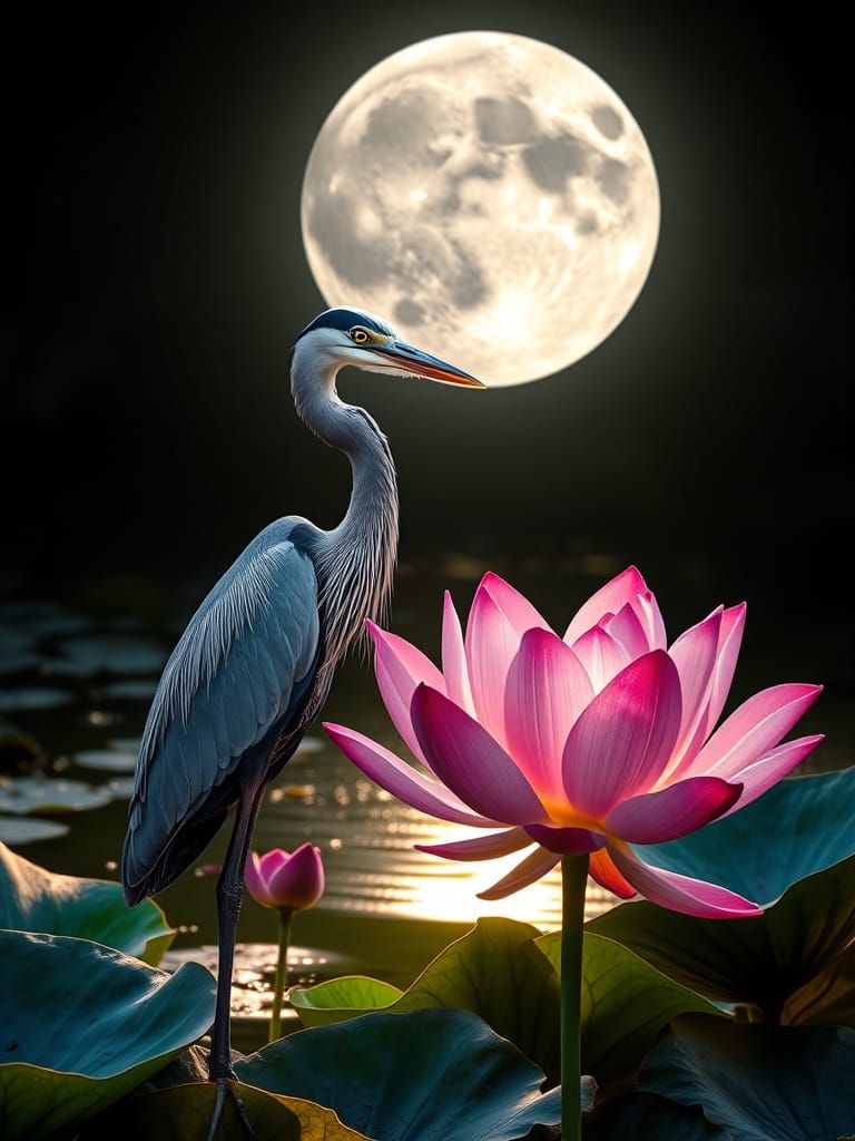 Blue Heron and Lotus Blossom Diorama
