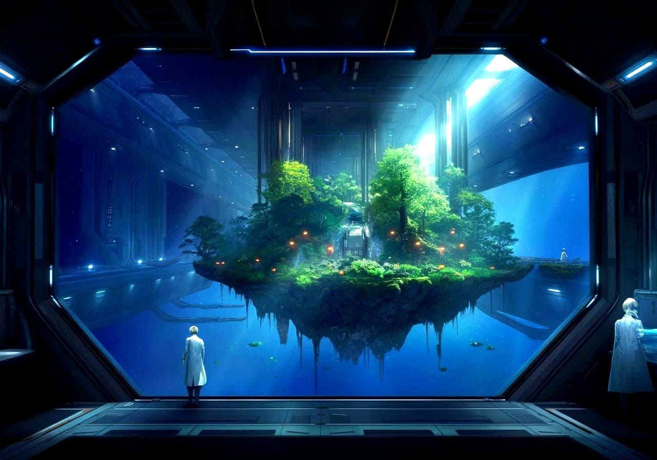 Futuristic Neighborhood Inside Interstellar Ark Spaceship