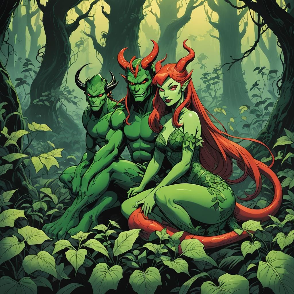 Mushu and Poison Ivy in Comic Book Style