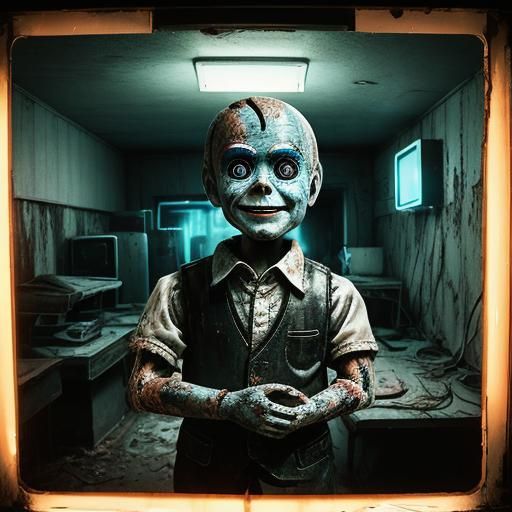 Abandoned Motel with Ventriloquist Dummy in Digital Painting