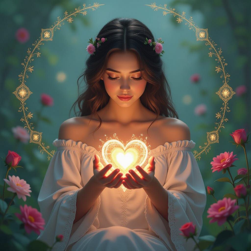 Radiant Heart Held in Gentle Hands: Dreamlike Art