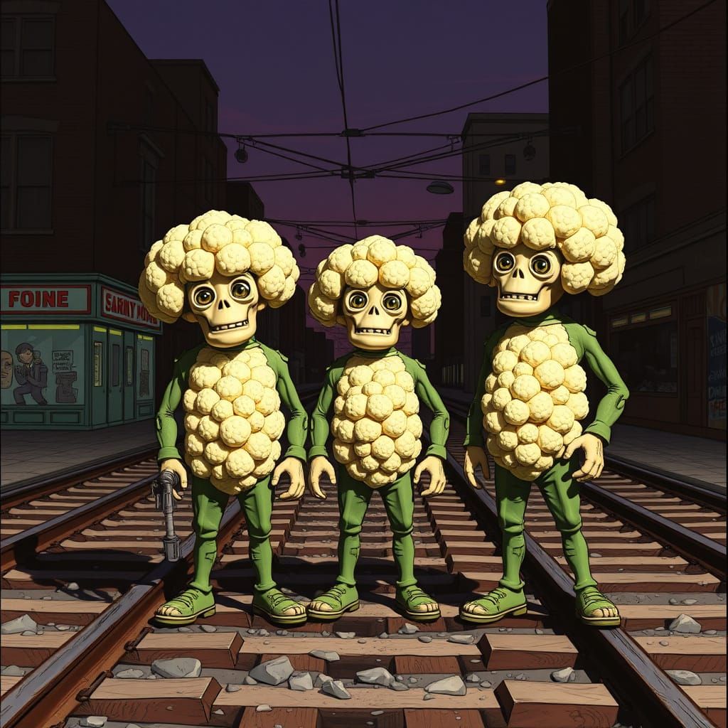 Cauliflower Characters in Retro Cartoon Style