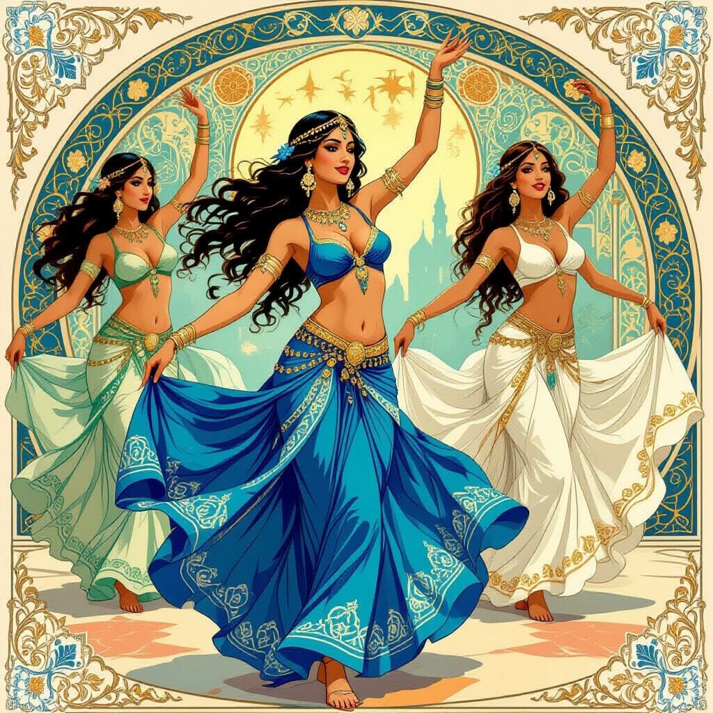 Belly Dancers at Festival in Art Nouveau Style