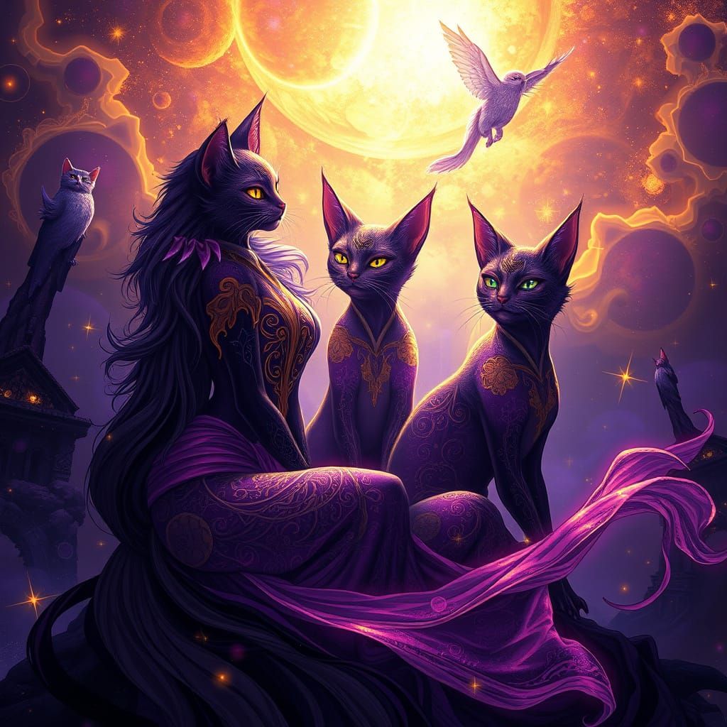 Ethereal Catgirls in Celestial Realms