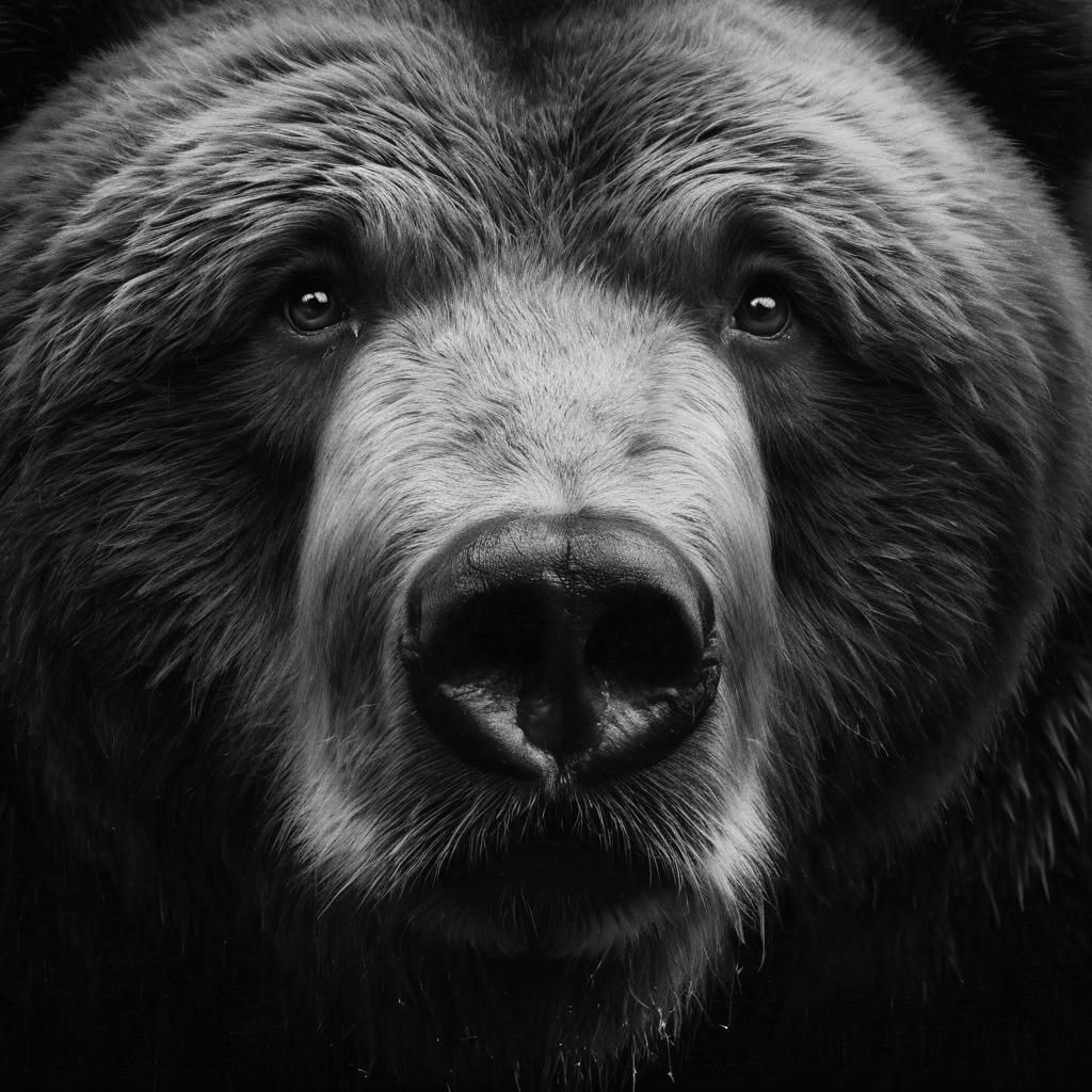 Sentimental Kodiak Bear Portrait in Black and White