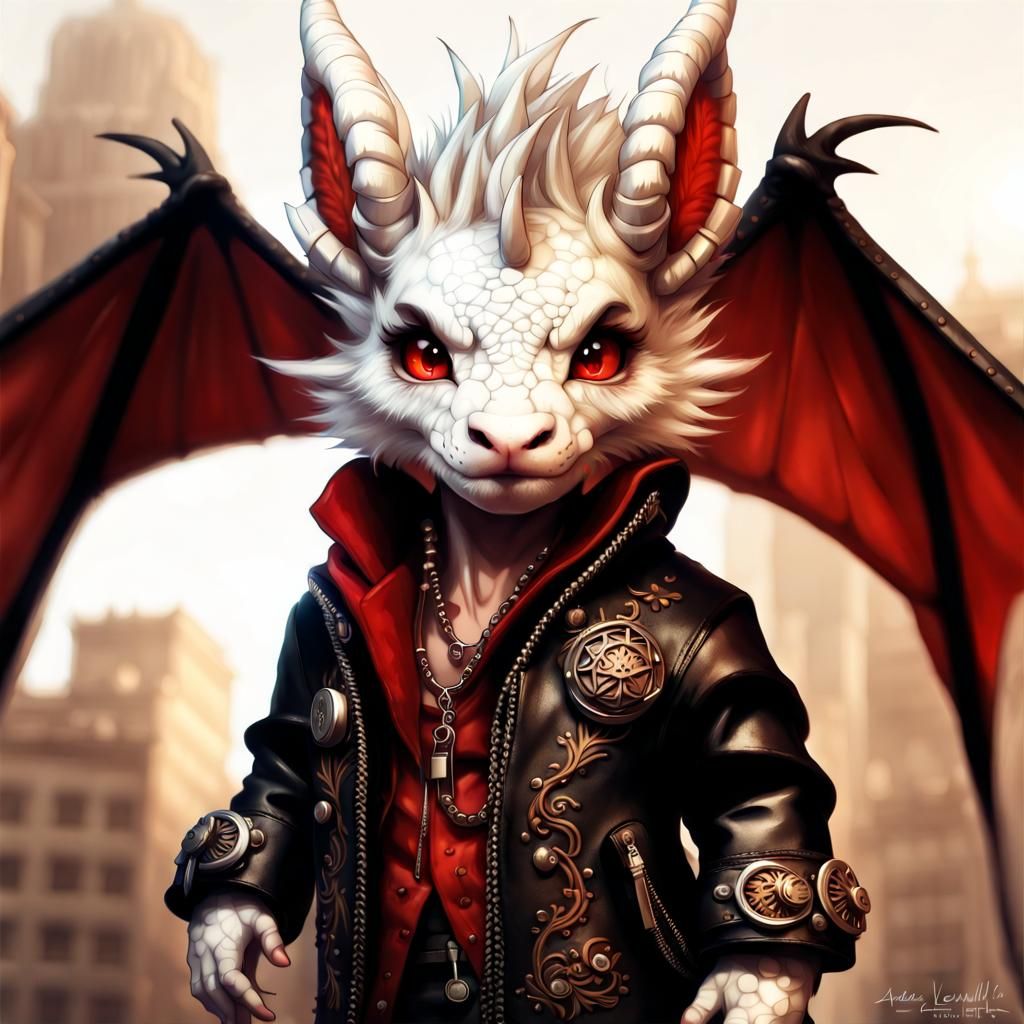 Chibi Fire Dragon Portrait in Sepia Tone