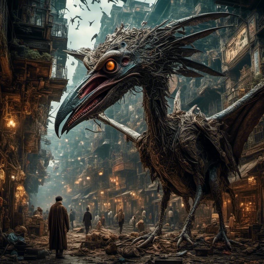 Pterodactyl Captures Caveman in Dark Fantasy