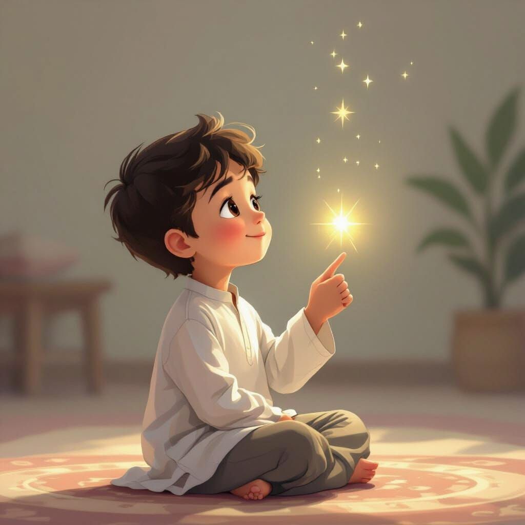 Muslim Boy's Devotion After Prayer in Gentle Illustration
