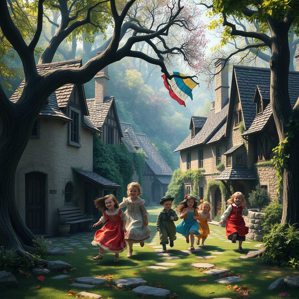 Idyllic French Village in Whimsical Fantasy Style