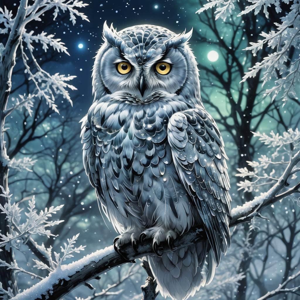 Majestic Ice Owl in Anime Style