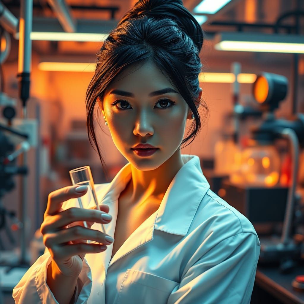 Confident Asian Scientist on Cusp of Groundbreaking Discover...