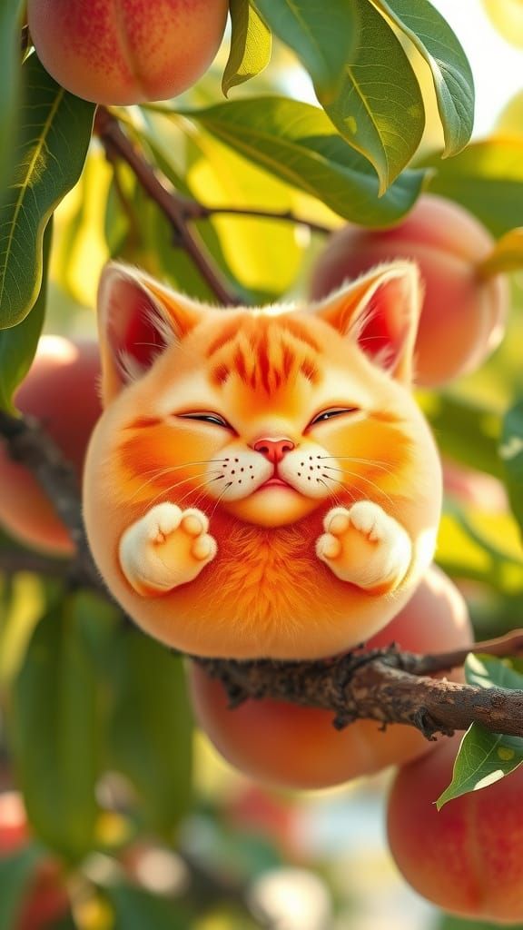 Whimsical Nectarine Fruit with Delicate Whiskers and Soft Fu...