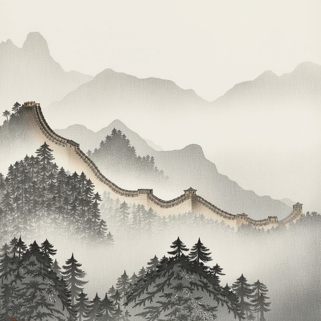 Great Wall of China in Shin-hanga Style