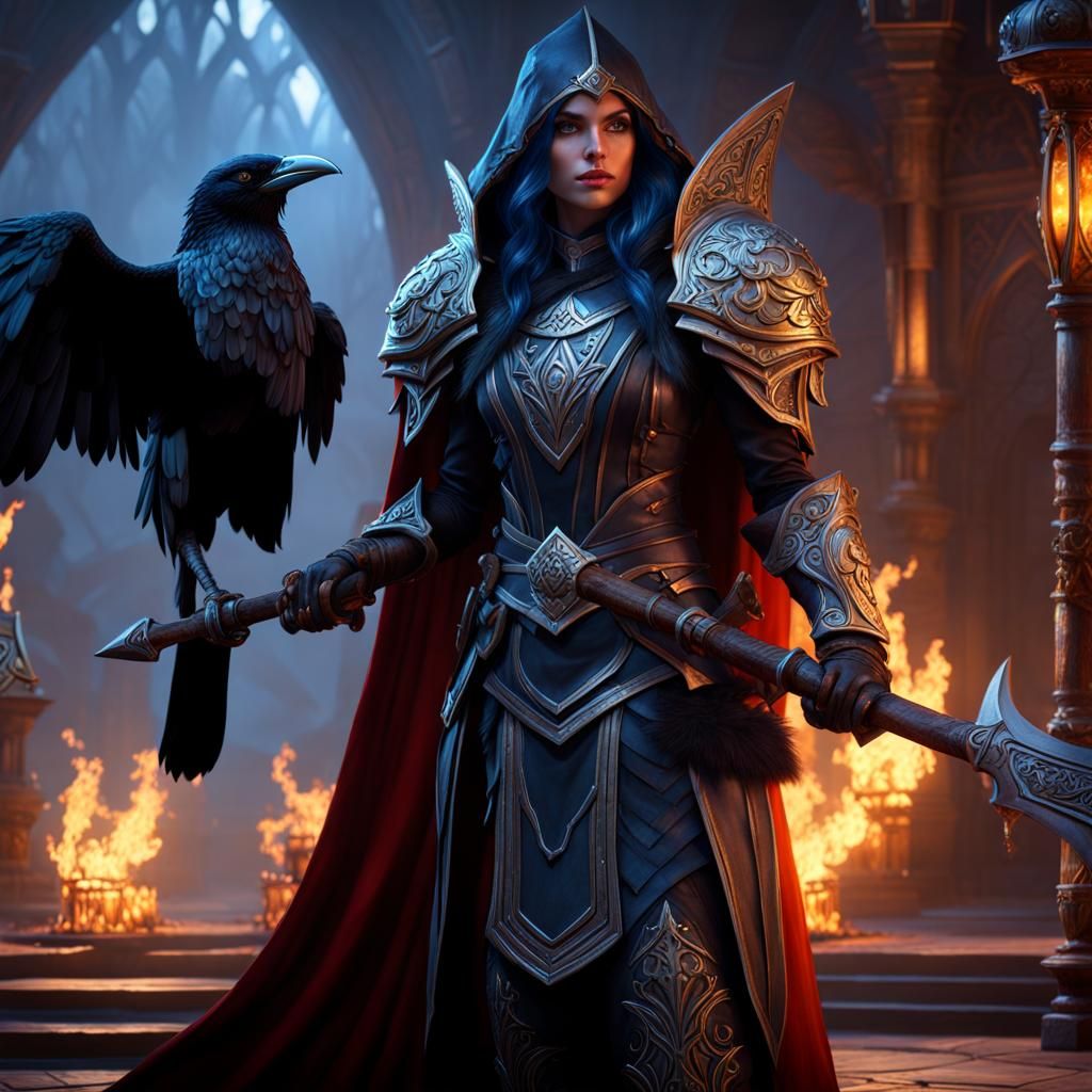 Half-Elf Raven Queen Paladin with Crow Greataxe