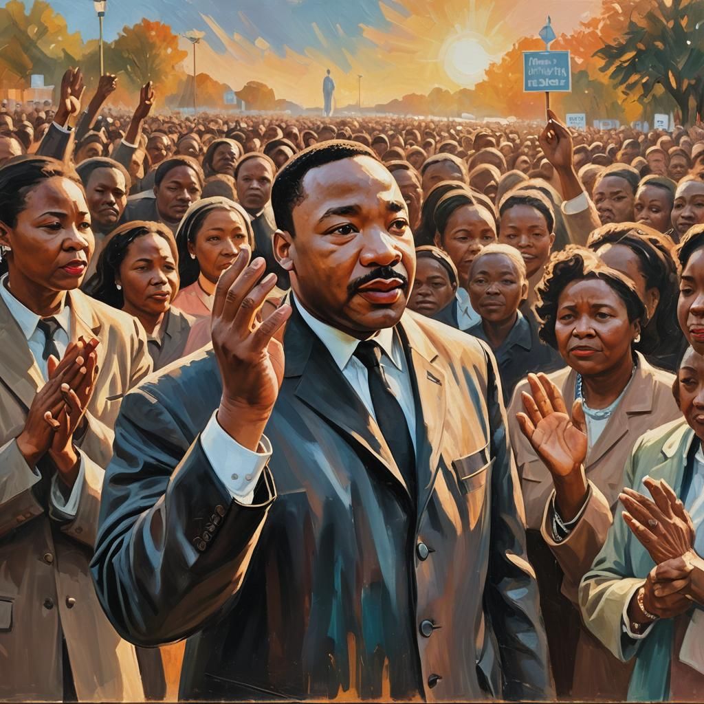 MLK Praying with Civil Rights Activists: Impressionist Oil P...