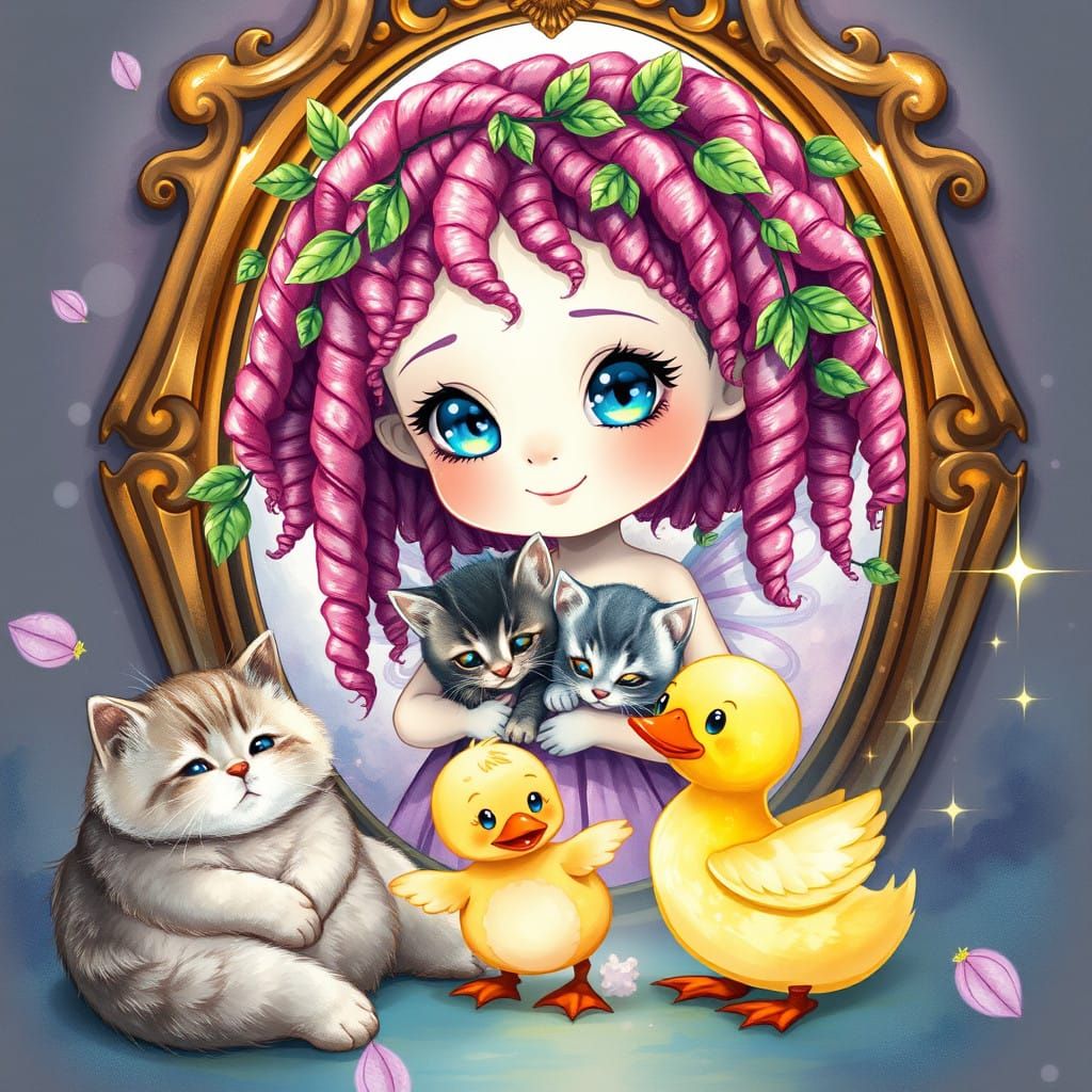 Enchanting Chibi Fairy Girl in Whimsical Watercolor Scene