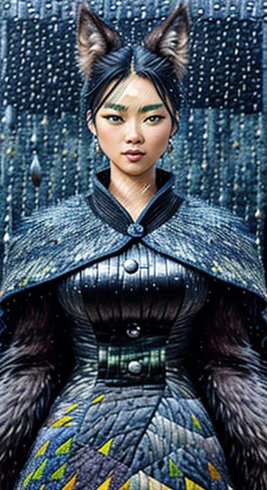 Van Gogh-Inspired Yuru Kyara Werewolf in Vibrant Rainy Scene