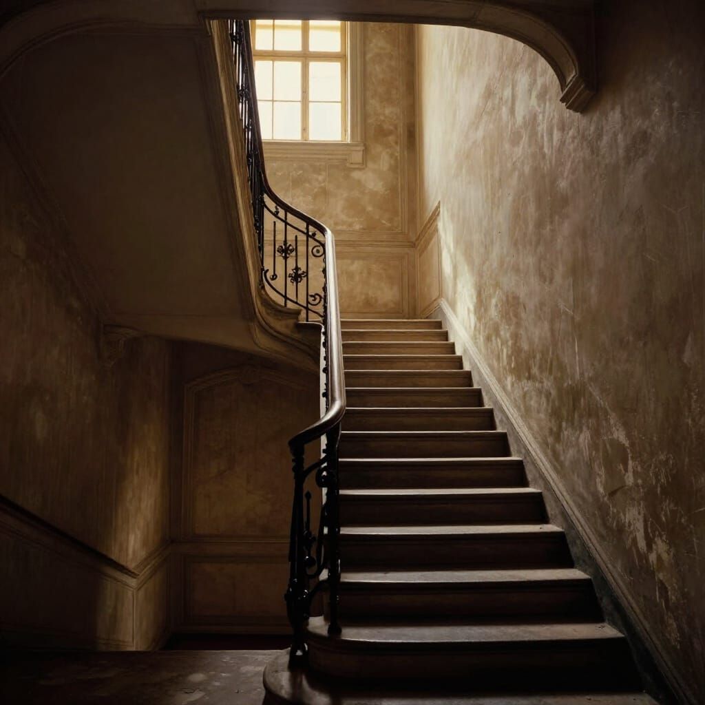 Decaying Parisian Staircase in Golden Light